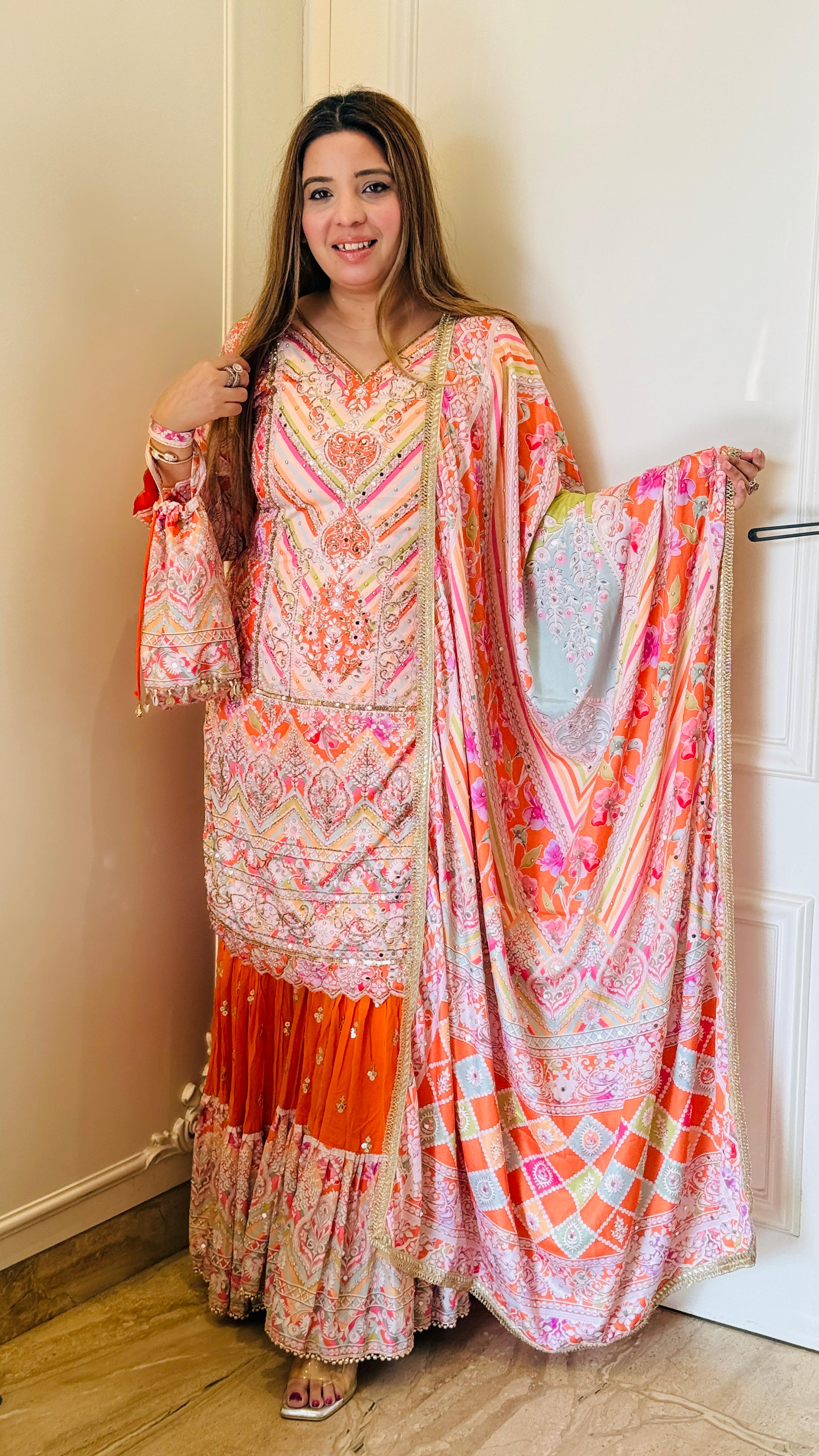 Pink & Orange Noor-e-Jalwa Mirror Suit Set
